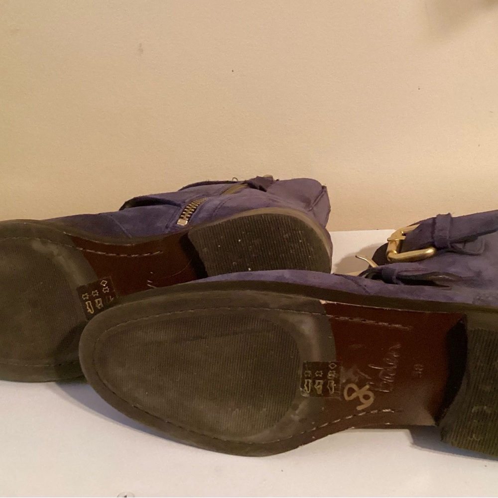 Boden Navy Suede Ankle Boots with Gold Buckles - Picture 5 of 9